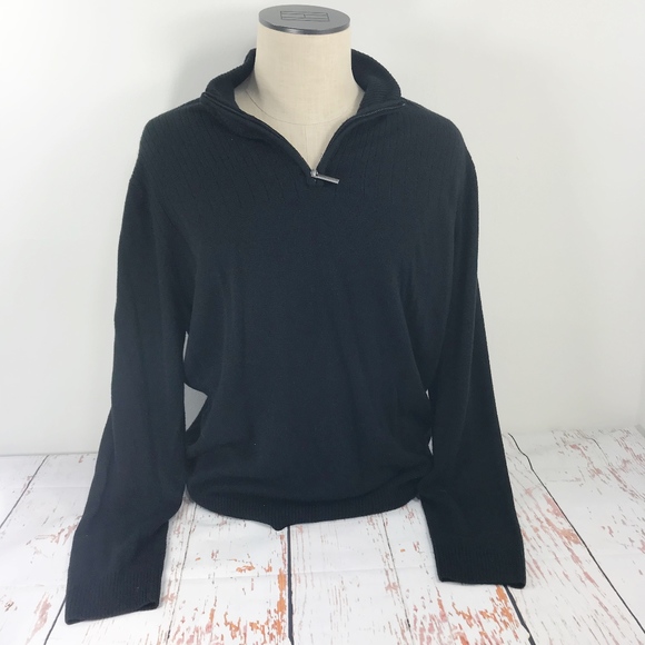 Geoffrey Beene Black Ribbed Quarter Zip Pull-Over - Picture 2 of 8
